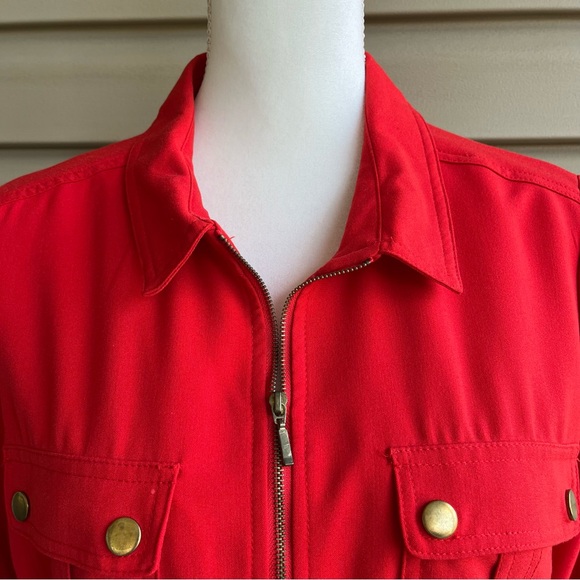 •Sheragano• Tomato Red Zip Front Shirt Dress - Size 12 - Picture 3 of 10